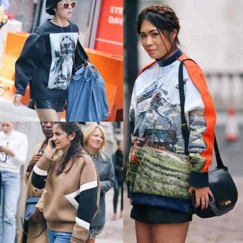 panels and prints on sweatshirts: fashion week streetstyle