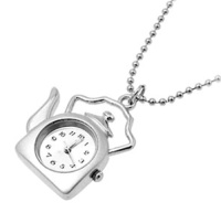 Silvery Stainless Steel Teapot Quartz Jewelry Watch Necklace