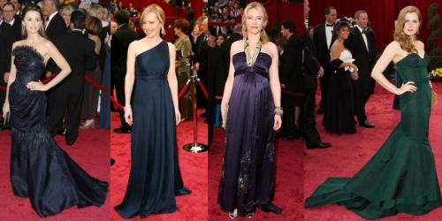 Oscar fashion: navy, dark purple and green