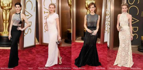 Oscar 2014 red carpet style: halter neck and scoop neck column dresses
