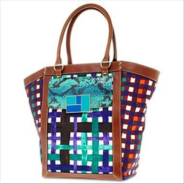 Duro Olowu for jcp Plaid Canvas Tote Faux-Snakeskin Pocket