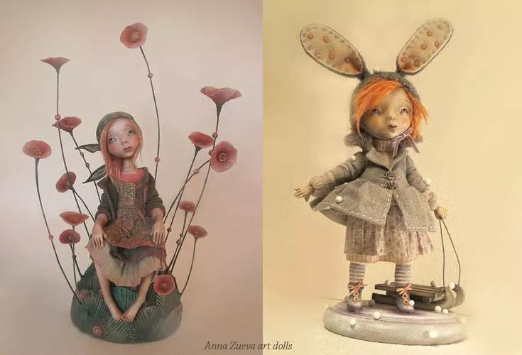 Anna Zueva art dolls, Maroussia and sunset (left)