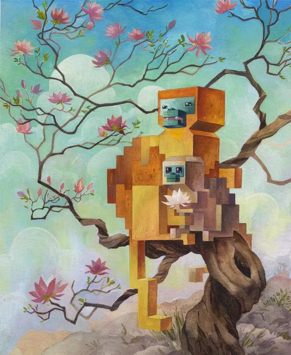 Laura Bifano painting, Snub nosed monkeys, Menagerie series