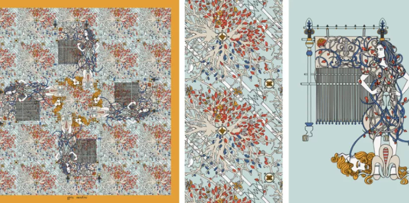 Gris Neutre silk scarf, Impression of Penelope