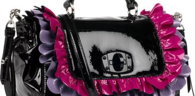 Patent-leather ruffle bag