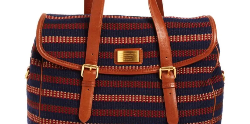 Striped canvas satchel
