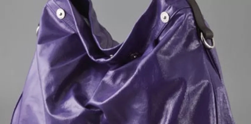 wrinkled patent-leather hobo bag